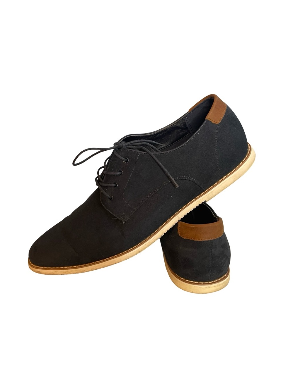 H & M Men's Navy faux  Suede Lace-Up Derby Shoes with Brown Accent size 10.5